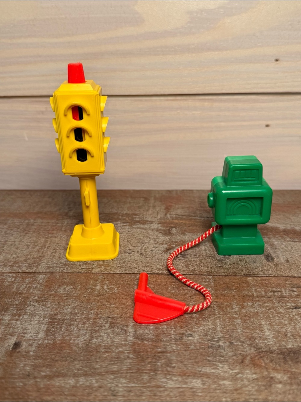 Vintage 1986 & 87 Fisher-Price Main Street Little People Stoplight & Gas Pump